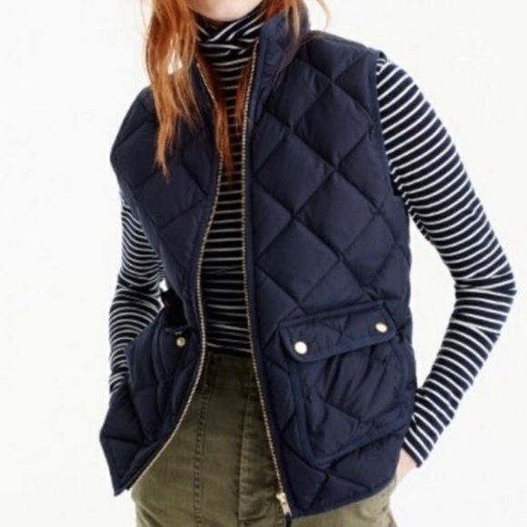 J.Crew Quilted Excursion Down Vest Hi Collar Patch Pocket Re-Imagined Petite PS - Picture 7 of 15